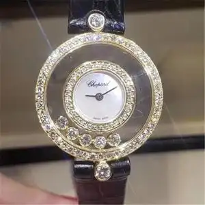 代购萧邦快乐钻石系列女士手表7钻5珠机械镶钻肖邦玫瑰金女表