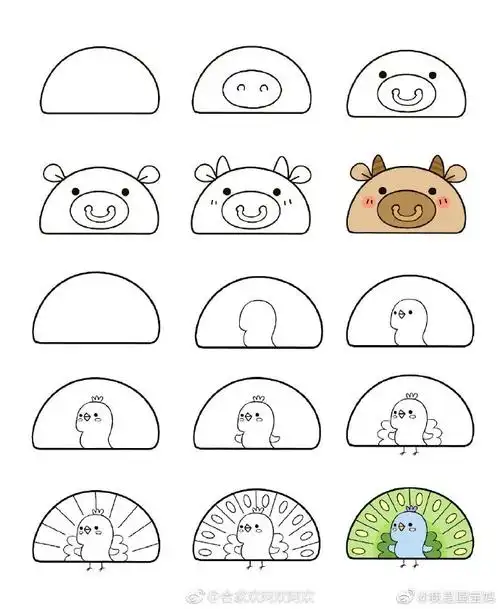 (*19▽19*)用一个半圆形,就可以画出这么多种小动物!
