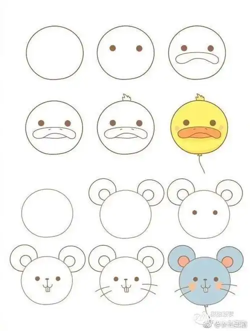 小动物的简笔画彩色可爱步骤图