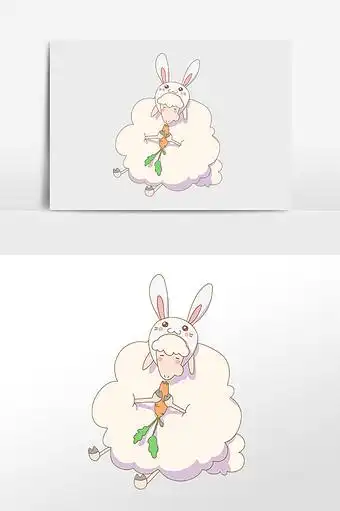 手绘卡通可爱动物兔子羊插画