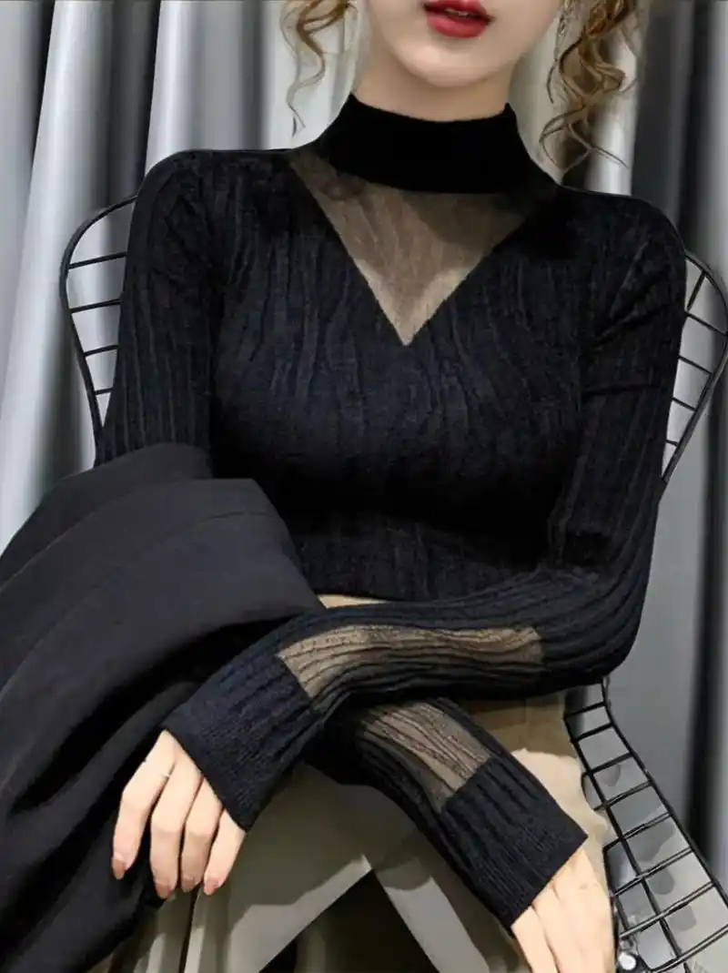 黑色蕾丝秋冬半高领内搭