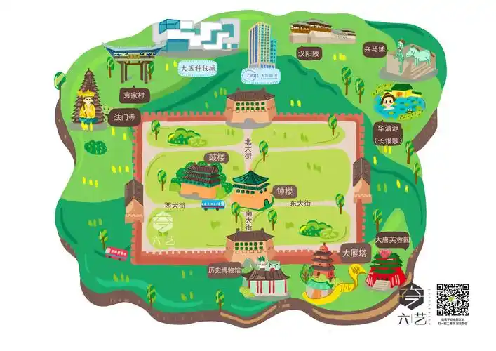 西安手绘地图集团宣传图卡通q版插画