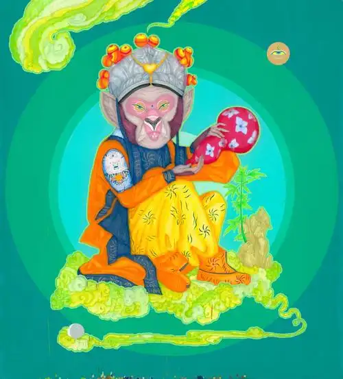 我经常根据猴子的形象来进行创作99这幅画的创作初衷概念是孙悟空偷