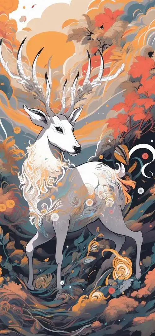 国风瑞兽壁纸,仙鹤与鹿寓意长寿和繁荣昌盛