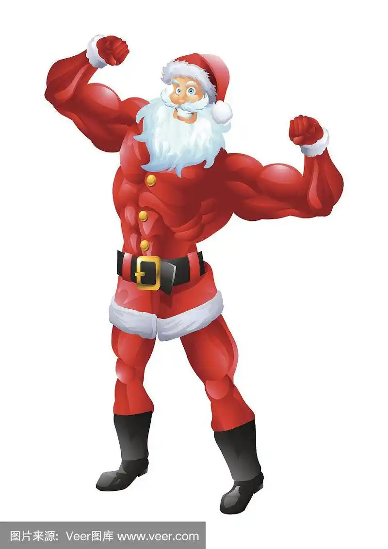 肌肉发达的圣诞老人摆二头肌的姿势