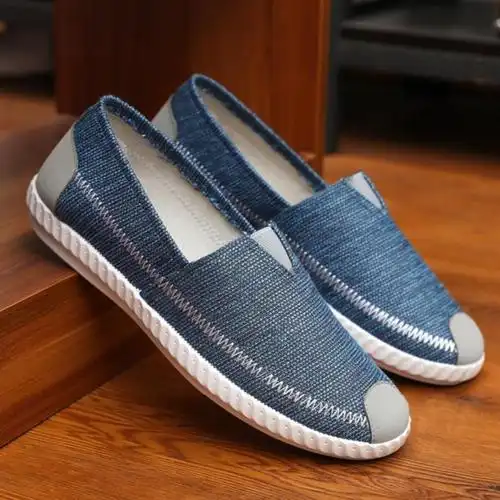 布鞋男一脚蹬鞋子平底不系带春秋学生夏天男士复古黑色小伙防臭休