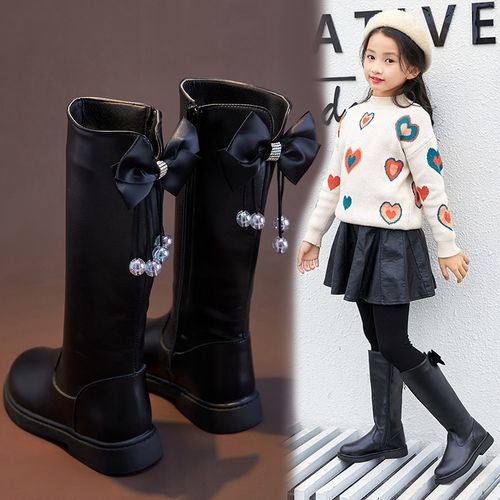 女童靴子2022秋冬新款韩版儿童女中高筒小女孩皮棉靴中大童长筒靴