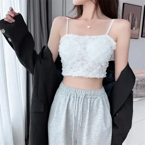 实拍实价 蕾丝短款小吊带背心带胸垫少女内搭抹胸 - 17网