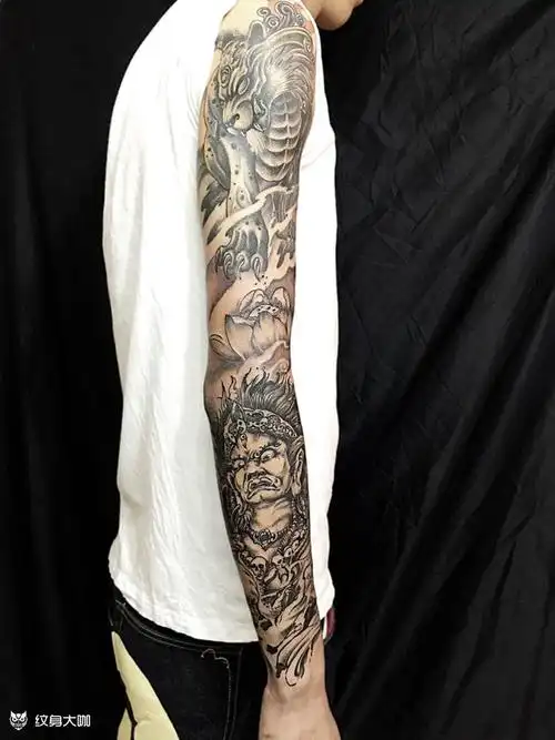 大黑天貔貅花臂_纹身图案手稿图片_双生的纹身作品集