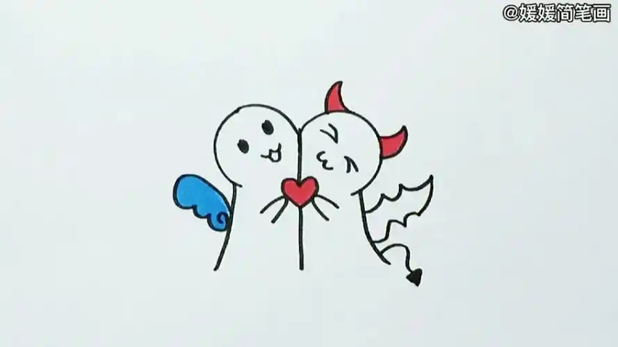 怎么画半天使半恶魔爱心简笔画