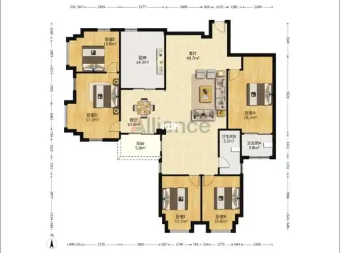 94跑马地花园2761大楼6960平层全南向户型