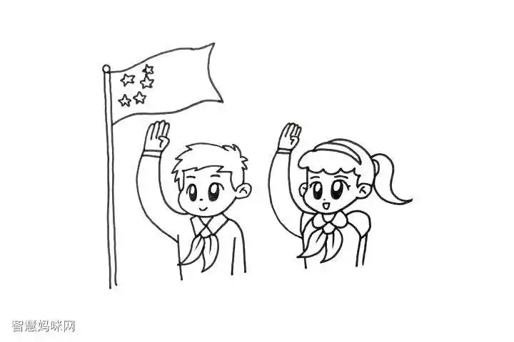 少先队员向国旗敬礼怎么画
