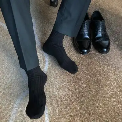 男士商务简约中筒袜子绅士正装皮鞋全棉运动袜