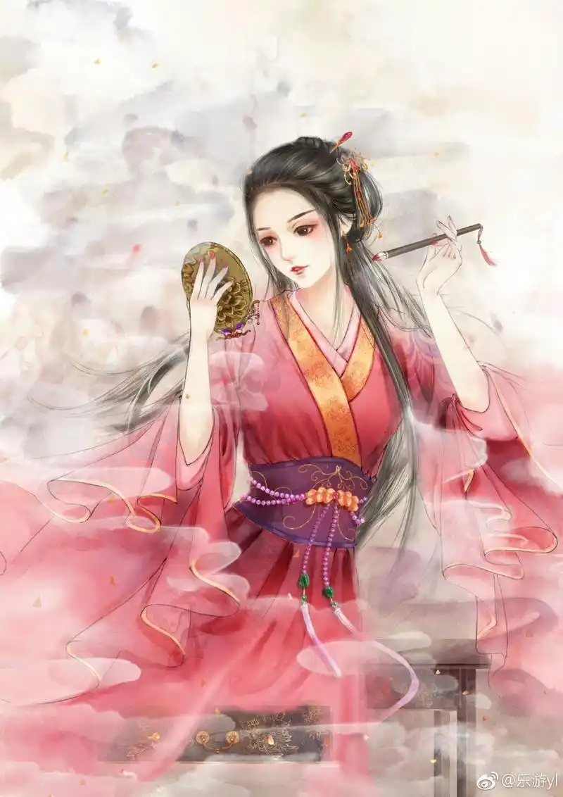 手绘古风红衣女子