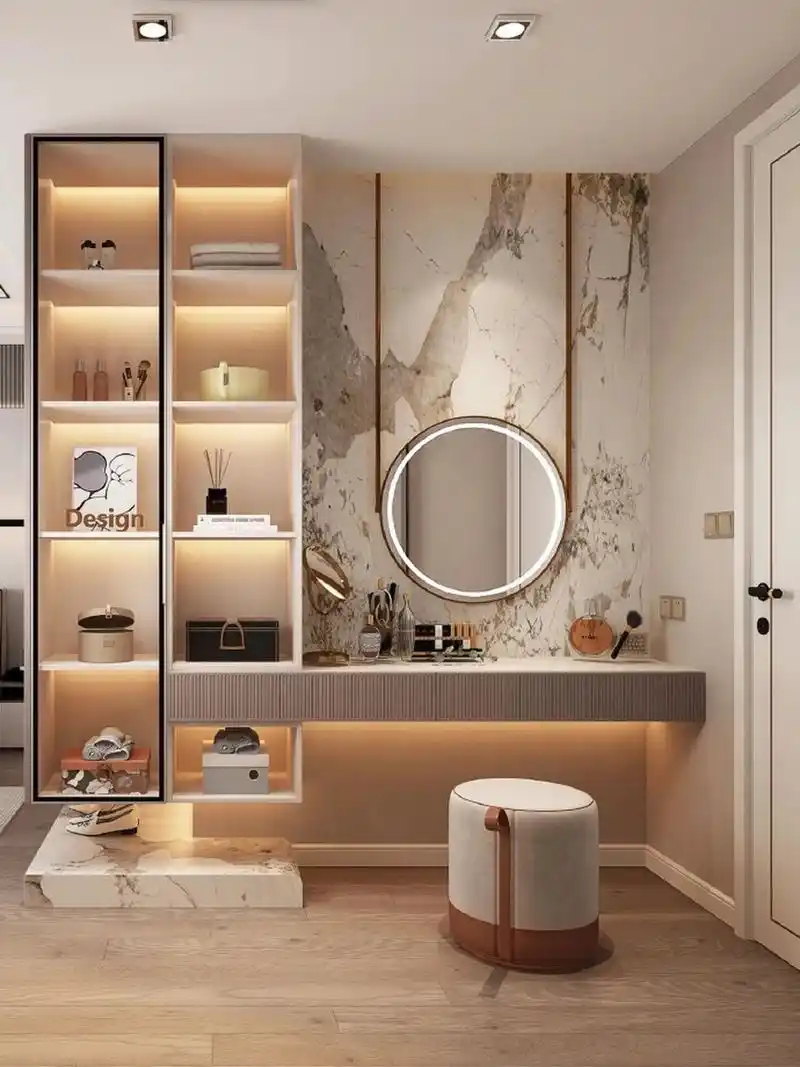 新颖的梳妆台与衣柜一体设计效果,时尚好看.