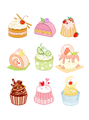 手绘卡通果冻明线风可爱甜品点心美食