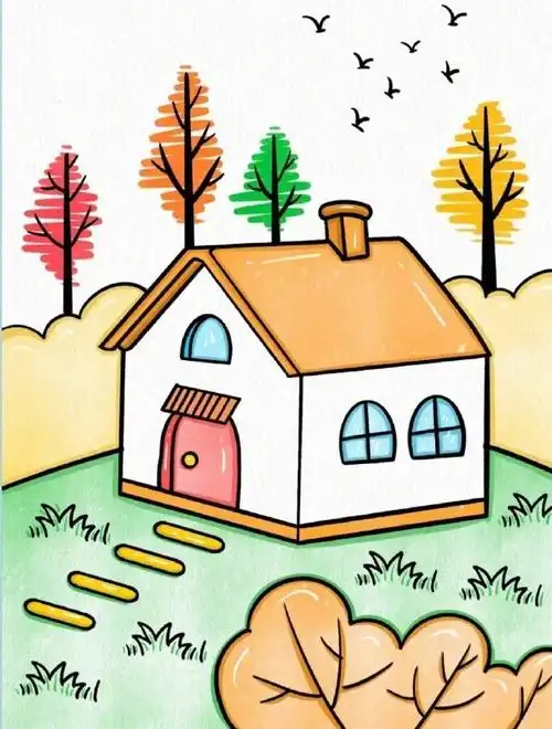 简单好看的秋天风景画~#简笔画