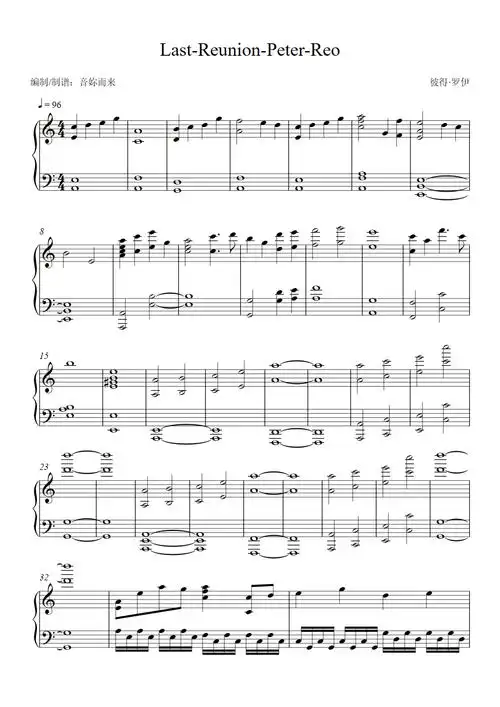 史诗级钢琴曲-last reunion -peter roe钢琴谱-c调-虫虫钢琴