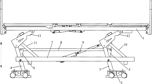 床体通过升降机构连接在底座上,升降机构的连杆a和连杆b分别与底座