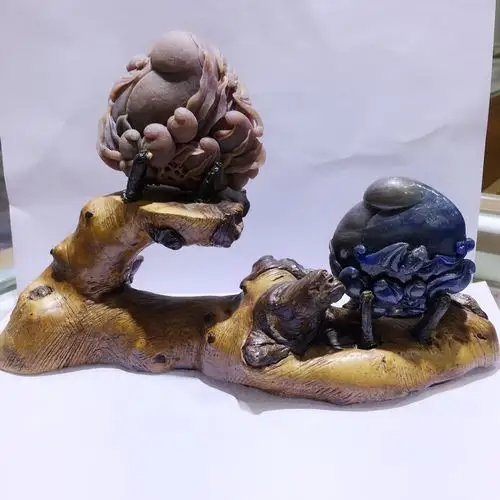 非洲矿区红宝石蓝宝石摆件无烧原石雕刻福寿双全专柜其他