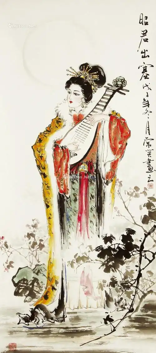 0108昭君出塞纸本镜片