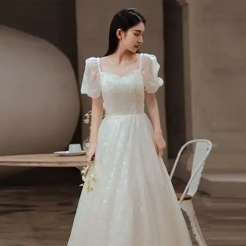 白色简约晚礼服2022新款夏季仙气宴会气质长款学生毕业服主持礼服