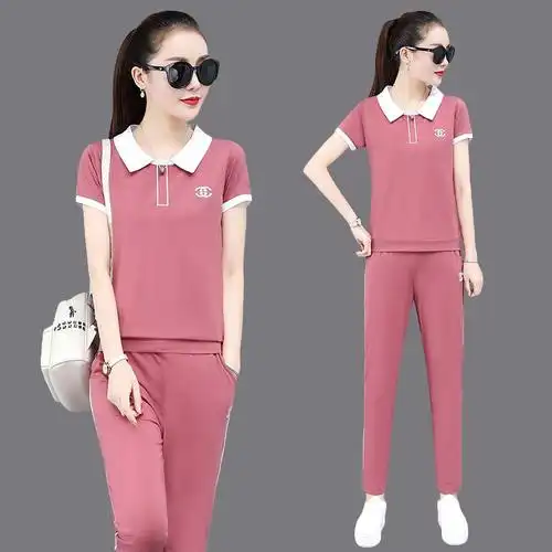 运动套装女夏2020年新款短袖休闲两件件套夏季休闲运动套装