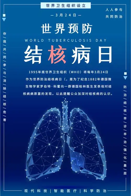 预防结核病日海报正版你我参与依法防空肺结核展板2正版简约蓝色肺