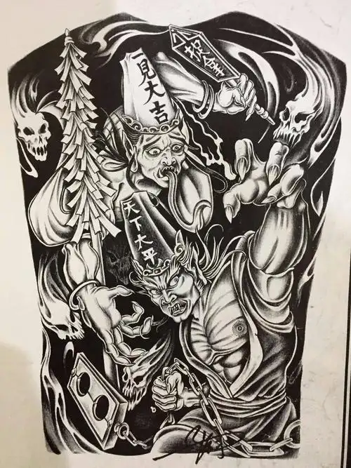 黑白无常纹身手稿,纹身电话微信15755722152