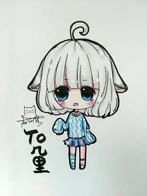 手绘 彩铅 q版 女孩