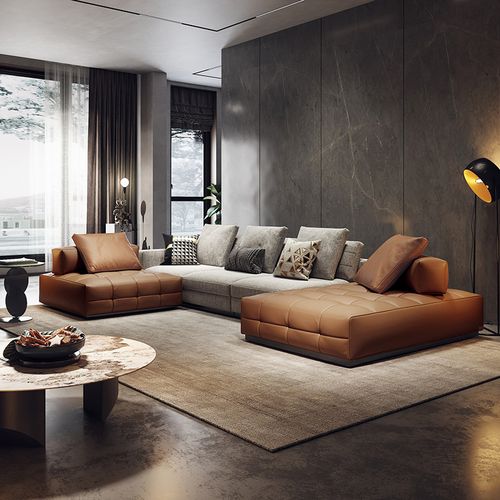 纳威意式轻奢网红沙发超深坐宽客厅北欧现代简约创意方块真皮布艺