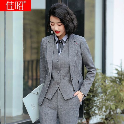 佳昭 职业装女装套装小西装女灰色外套上衣春秋季新款长袖女士套裙小