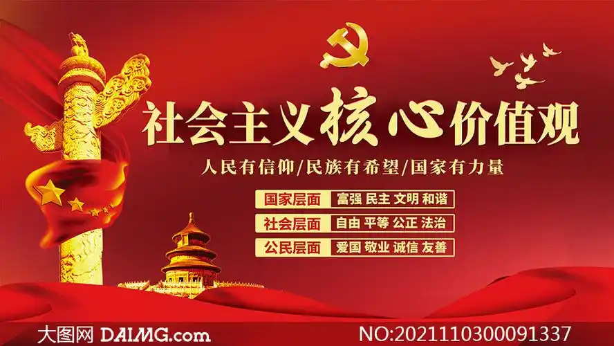 红色大气社会主义核心价值观展板设计模板