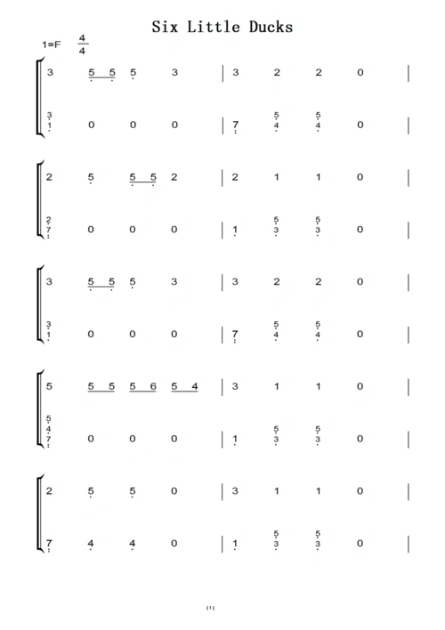 six little ducks 经典少儿启蒙儿歌 幼儿 儿童 初学者 钢琴双手简谱