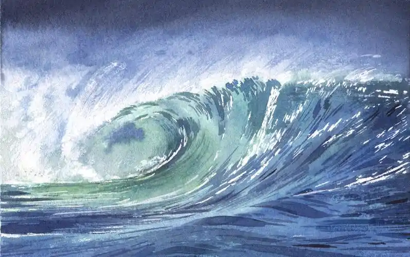 呓鹿社简单水彩风景画第十二课海浪基础水彩风景入门课程