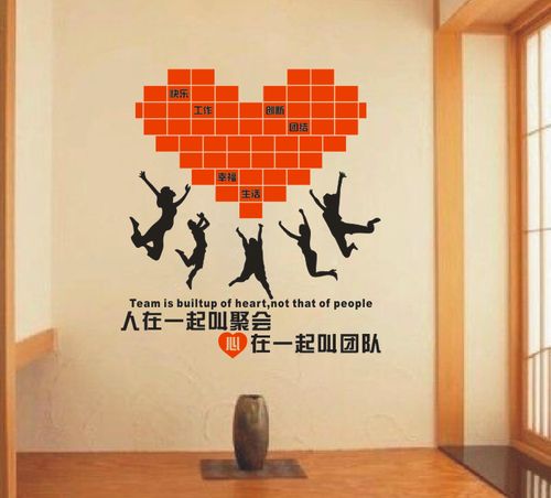 公司企业创意励志照片墙贴纸画 人在一起叫聚会 心在一起叫团队