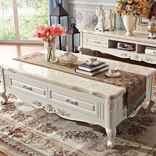 欧式雕花茶几客厅简约现代大理石茶桌小户型家具套装简欧