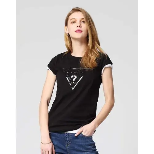 guess 情侣款2018女士倒三角logo短袖t恤