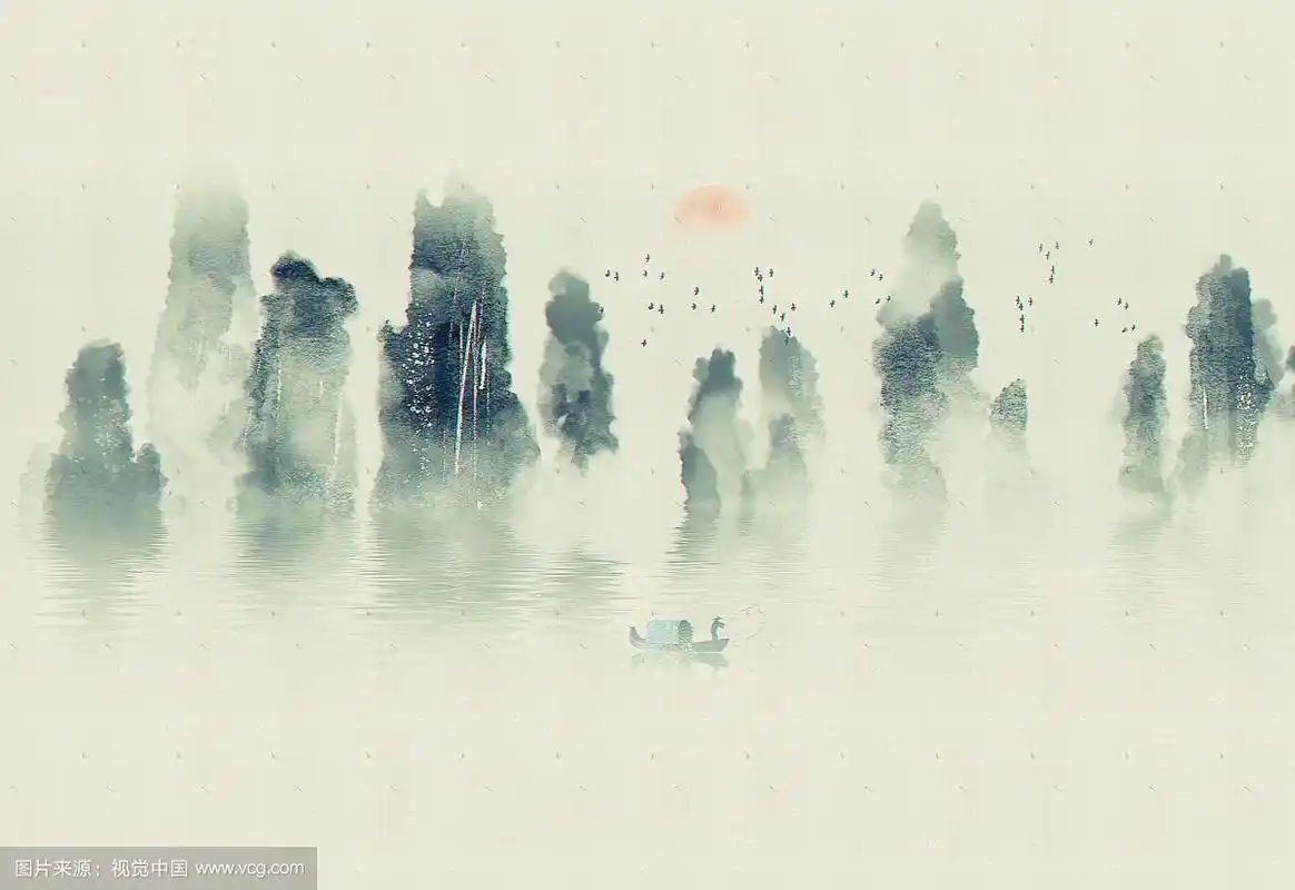 手绘简约中国风意境水墨山水画