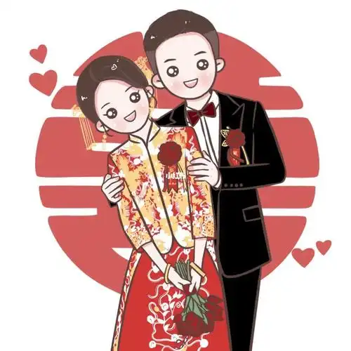 卡通手绘婚纱照秀禾