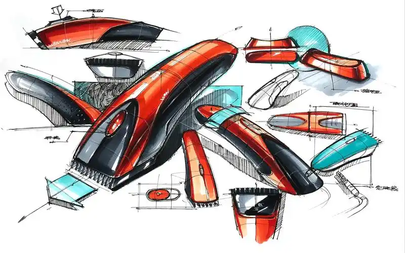 工业设计手绘/产品设计手绘——理发器版面线稿剃刀版面色稿