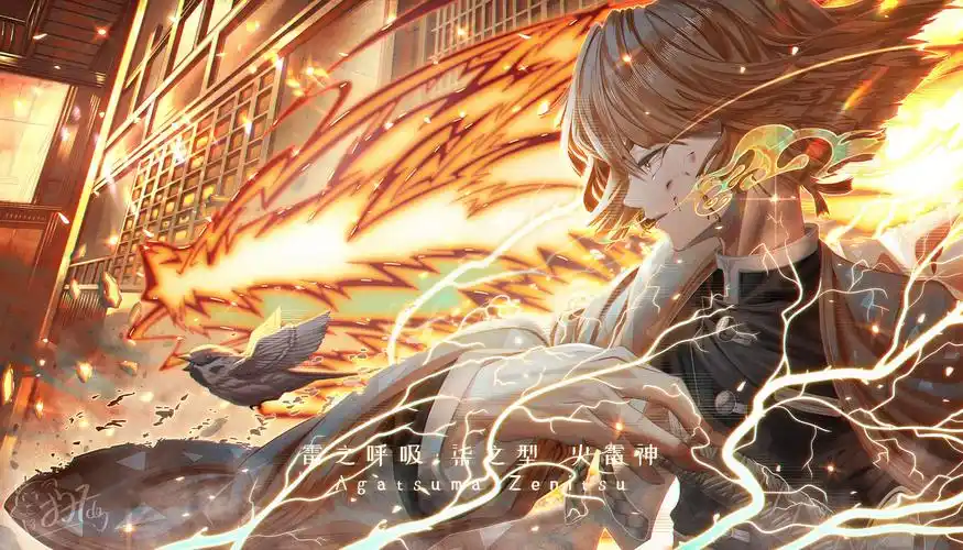 鬼灭之刃-我妻善逸插画图片壁纸