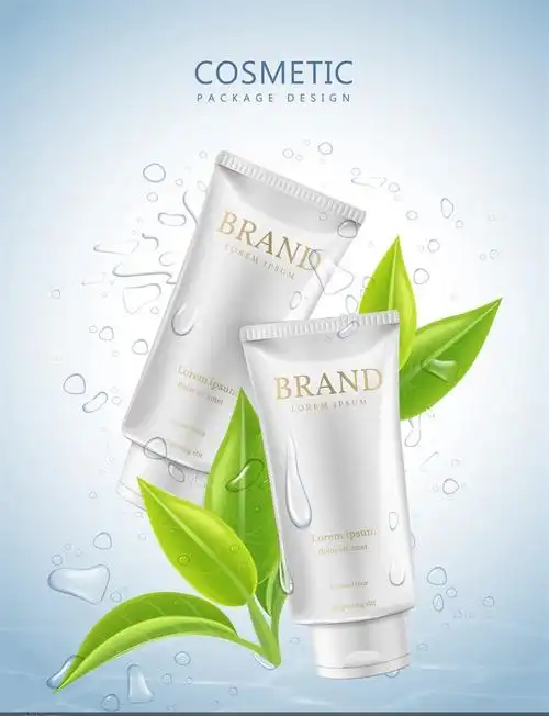 天然水润植物萃取护肤品宣传海报矢量素材