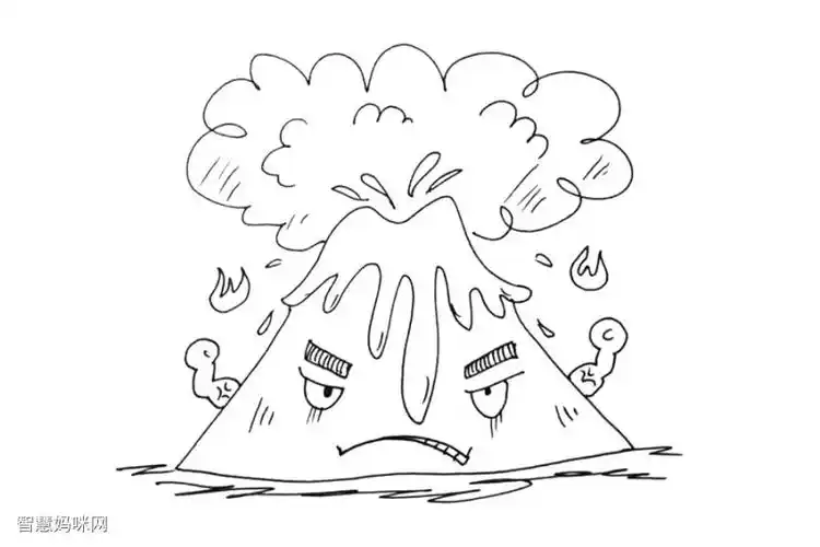 愤怒的火山喷发简笔画画法步骤