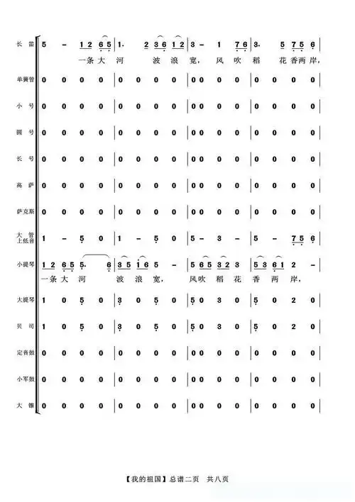 我的祖国(合唱伴奏总谱)简谱歌词