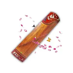 唯美古风静物花卉古筝文房插画海报psd