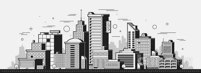 白色背景的黑白轮廓风格的塔楼和建筑物插画-正版商用图片07cqxb-摄图