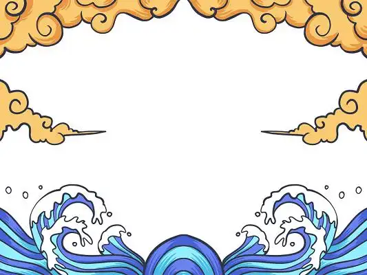 边框国潮浪花手绘国潮工笔画元素浪花边框png素材国潮风彩色卡通古风
