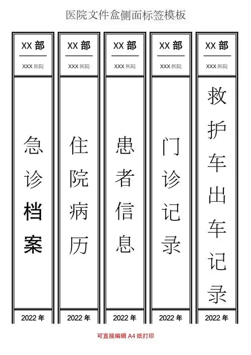 医院文件盒侧面标签模板_第1页