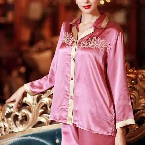 caisilk 彩丝印象 caisilk 春夏女式桑蚕丝真丝睡衣女套装长袖高档